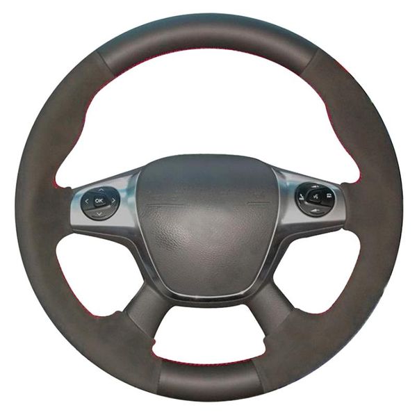 

steering wheel covers black genuine leather suede car cover for focus 3 2012-2014 kuga escape 2013-2021 c-max 2011-2021