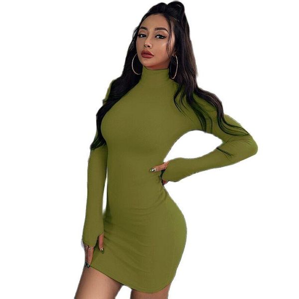 

casual dresses women's half high collar long sleeve dress, Black;gray