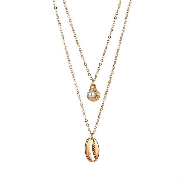 

pendant necklaces fashion bohemian conch necklace alloy chain sweater long shell horns scallop multi-layer accessories, Silver