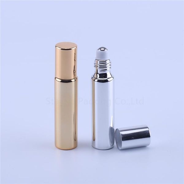 

storage bottles & jars 10ml gold roll on perfume bottle, 10cc silvery essential oil rollon small glass roller container 120pcs/lot