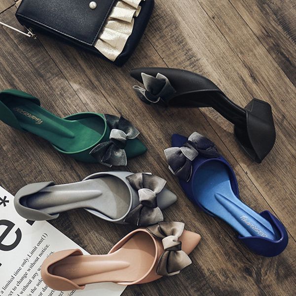 

fashion women shoes butterfly-knot pumps summer ladies pointed toe shallow jelly shoes low heel comfortable female footwear, Black