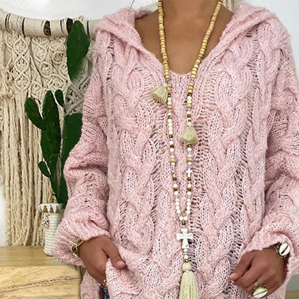 

knitted sweater women knitted hoodies oversized jumper pink sweater women hooded pulllover kintwear tricot pull femme 2021, White;black