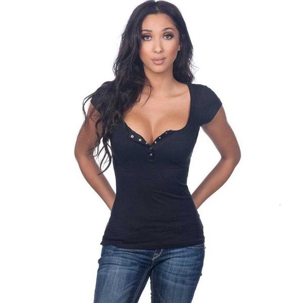 

2021 female fashions low-v low cut big versatile short shirt 0rau, White