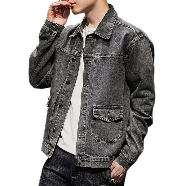 

men's jackets spring autumn 2021 gray denim jacket trendy brand street wear coat handsome korean all-match school students, Black;brown
