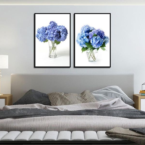 

paintings elegant blue hydrangea clear vases canvas painting wall art flowers picture posters print wallpaper living room decoration