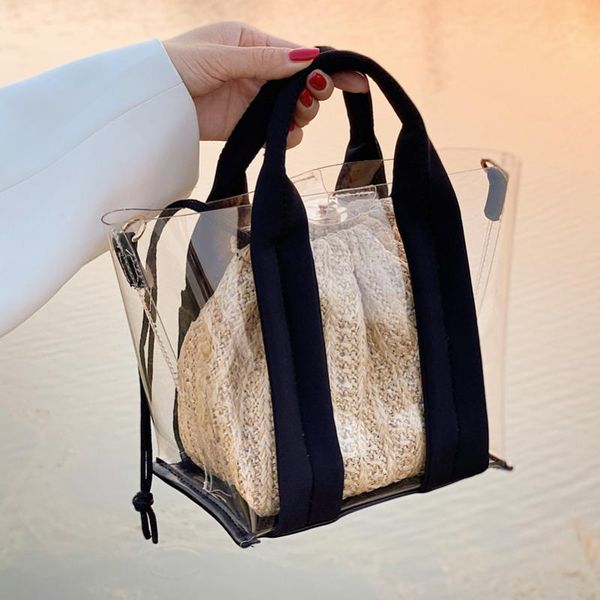 

evening bags european and american women's pvc handbags 2021 transparent korean version of one-shoulder large-capacity woven bag