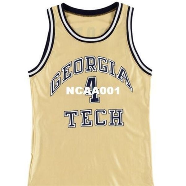 

vintage #4 circa 1989 dennis scott game worn university of georgia tech yellow jackets jersey or custom any name or number college jersey, Black