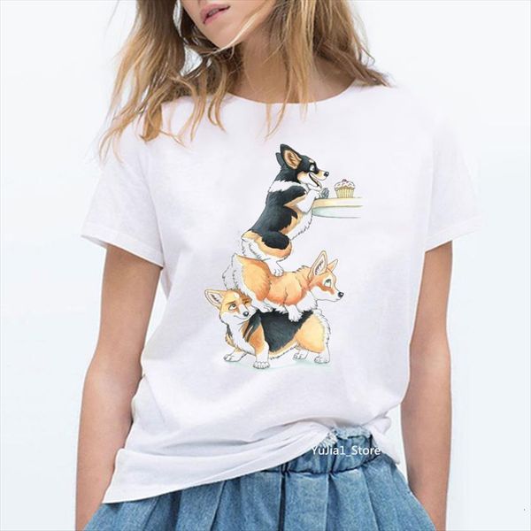 

cute stealing corgi womens t shirts animal print funny kawaii dog lover friends birthday tee shirt femme graphic tees tumblr, White