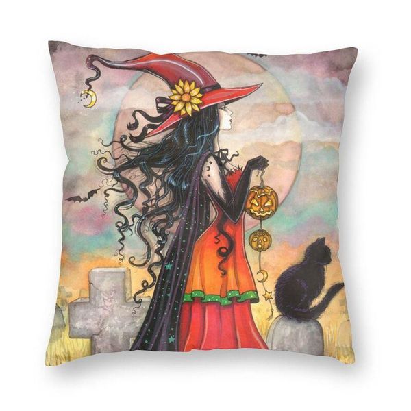 

cushion/decorative pillow halloween witch and black cat cushion cover printing occult gothic wiccan floor case for living room home decorati