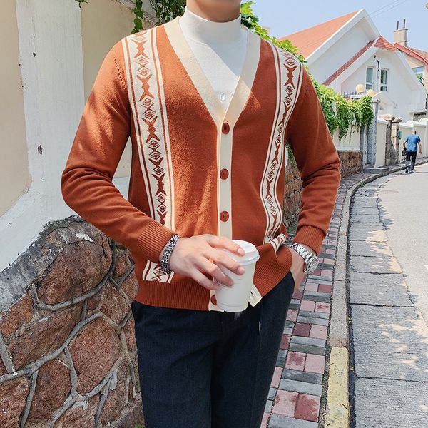 

british autumn casual male sweater fashion 2021 long sleeve cardigan men's clothes v neck contrast thin colours fit sweaters f6tr, White;black