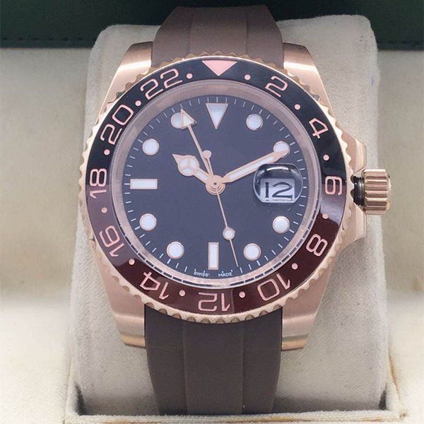 

style fashion classic atmosphere good-looking rubber watchband automatic mechanical leisure sports waterproof men's watch wholesale fac, Slivery;brown