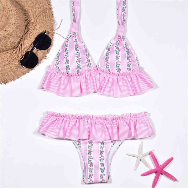 

bikini pink blue bandage women swimwears woman set scalloped frill trim ruffle swimsuit brazilian bathing suits, White;black