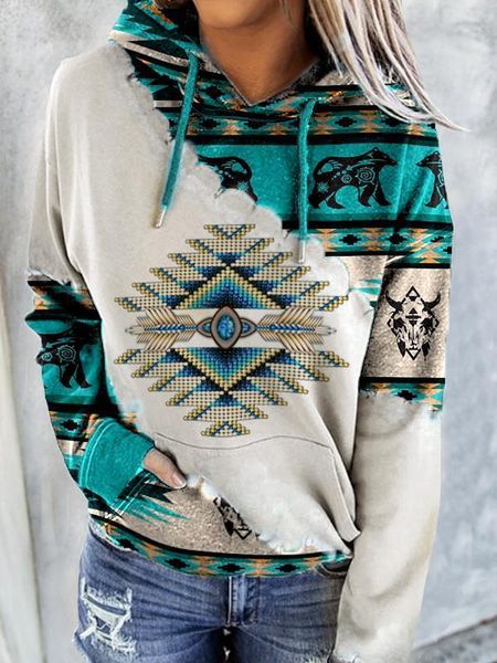 

women's hoodies & sweatshirts 2021 autumn collection women clothing tribal patternprint pocket front sweatershirt, Black