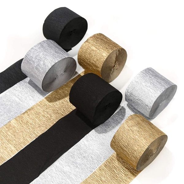 

party favor crepe paper streamers12 pcs gold streamers, silver and black streamers decorations for birthday wedding