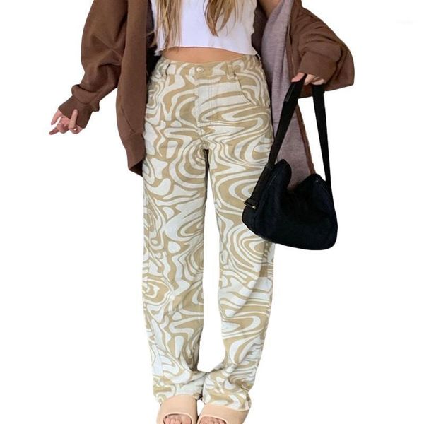 

women fashion print high waist long trousers summer clothes casual spring chic loose straight pants design personalized stripe women's, Black;white