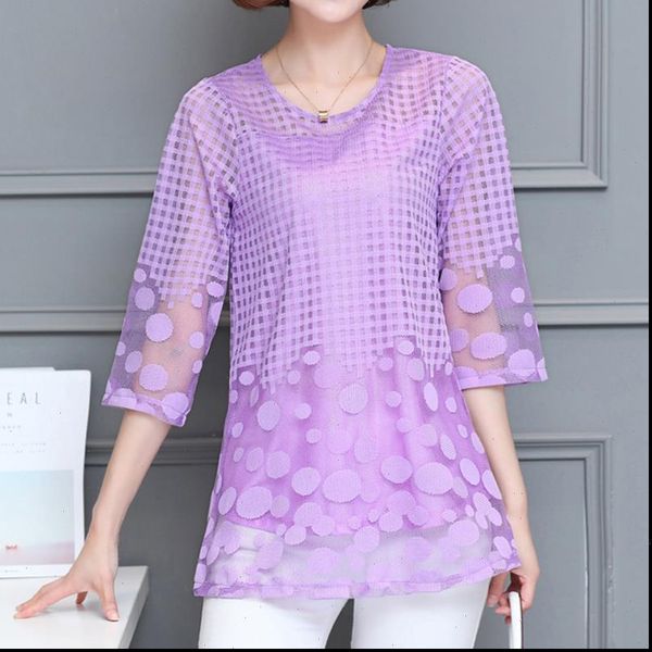 

women summer blouses shirt chiffon ladies 2021 new fashion camisas mujer plus size  5xl white pink purple lace 11e