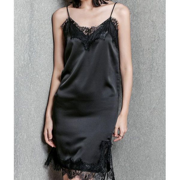 

casual dresses elegant shining summer women dress v-neck spaghetti strap lace patchwork spilt out female plus size w186, Black;gray