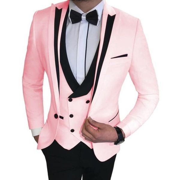 

men's suits & blazers coat pant latest designs pink custom made formal wedding men dress 3 pieces slim fit groom for, White;black