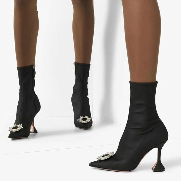 

boots 2021 stretch women ankle autumn winter comfortable triangle heeled office lady shoes high heels sock 34-42, Black