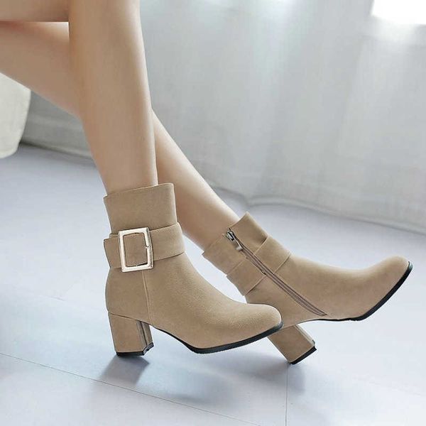 

zawsthia mature female winter spring shoes beige khaki black block high heeled buckle strap womens ankle boots large size 33-43 210611