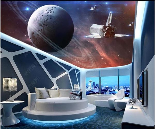 

wallpapers 3d ceiling mural po wallpaper on the wall blue starry planet spaceship for walls in rolls home decor living room