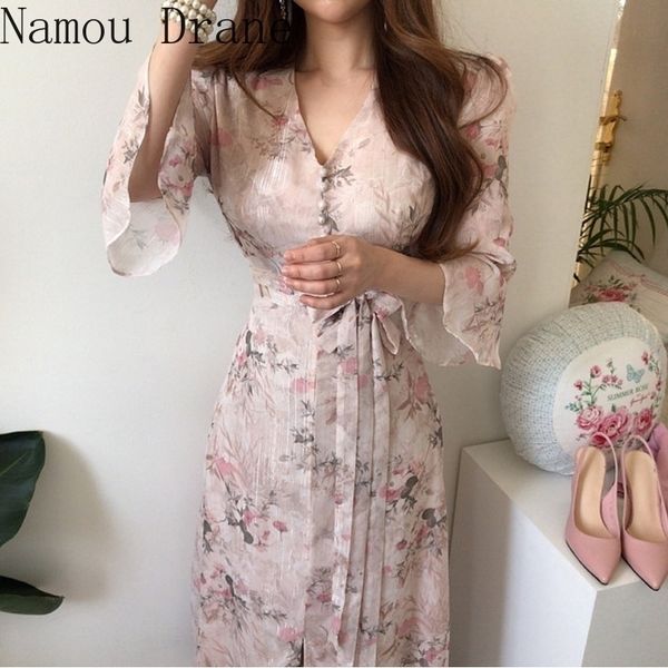 

chic summer women print midi chiffon dress slim elegant bandage dress elegant runway dresses vestido party dress 210309, Black;gray