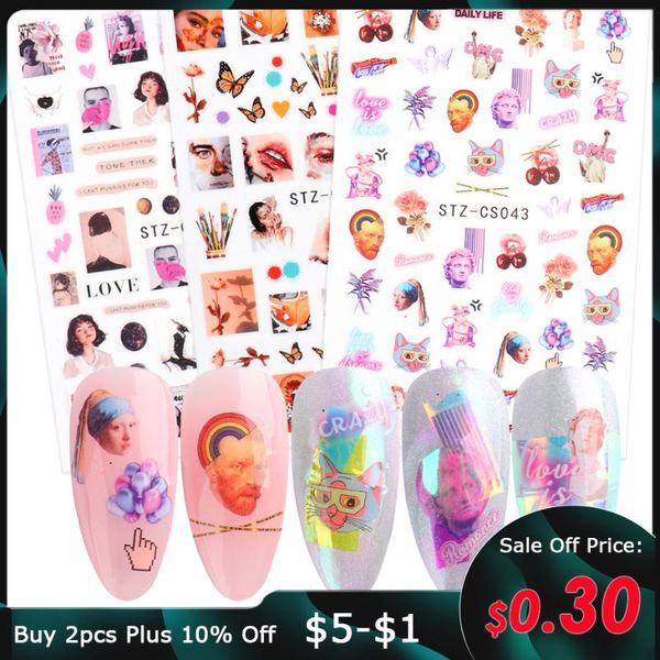

stickers & decals 1pcs paintings maiden nail figure sculpture lips nails sliders paper avocado cartoon manicure foils zcs034-049, Black