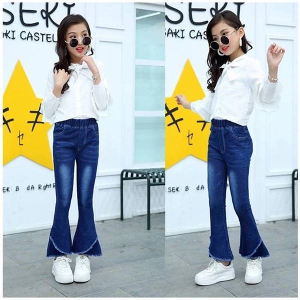 

2021 jeans tight jeans blue elegant wide leg cargo pants baby girl straight casual loose high waist denim for 4-12y