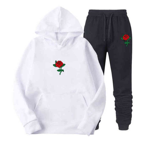 

2020 men hoodies suit rose flower tracksuit sweatshirt fleece hoody+sweat pants jogging homme pullover 3xl sporting set male g1209, Gray