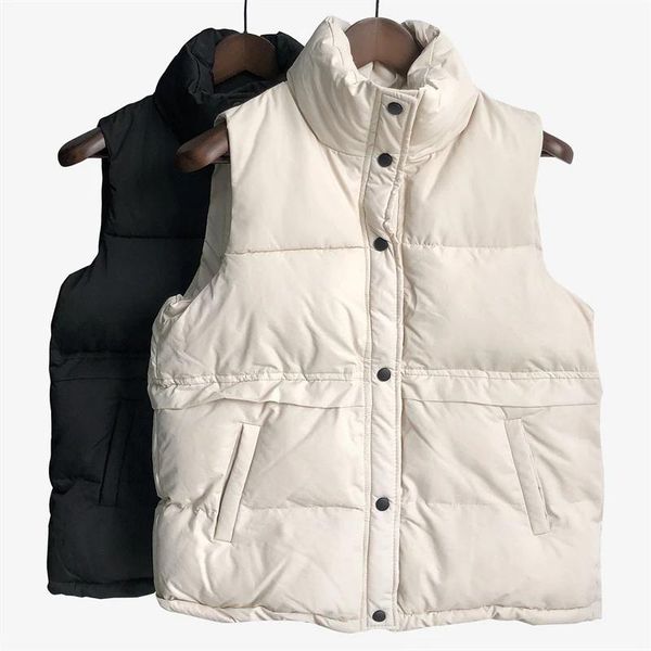 

women's vests women winter waistcoat vest solid color hooded thicken cotton jacket sleeveless for warm coats chalecos para mujer, Black;white