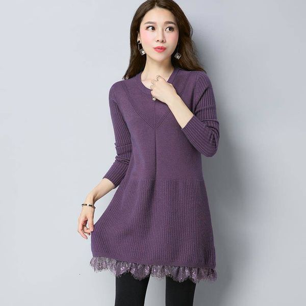 

2021 new women winter elegant o-neck sweaters casual women's puffs patchwork loose income kint dressed h45 m4jg, White;black