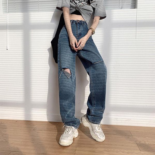 

women's jeans pants female large size boyfriend jean women y2k high waist mom ripped 2021 stright trousers, Blue