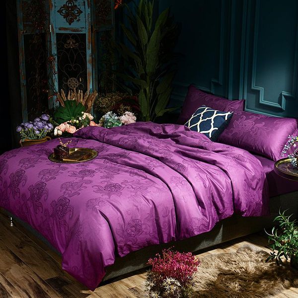 

bedding sets cotton silk jacquard grey pink purple set  king size luxury bed bedsheet duvet/quilt cover pillowcase