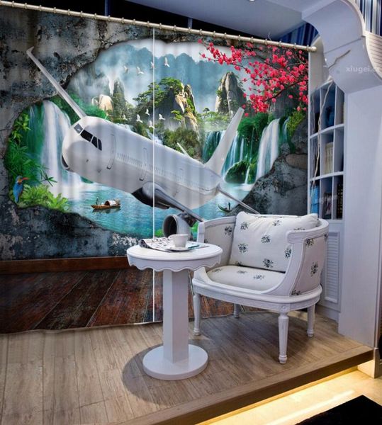 

curtain & drapes 3d custom beautiful wall cave landscape airplane blackout shade window curtains for living room
