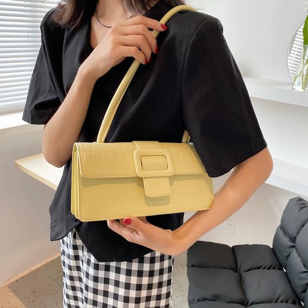

evening bags for women 2021 female shoulder bag square summer trending designer ladies handbag yellow pu leather stone pattern simple