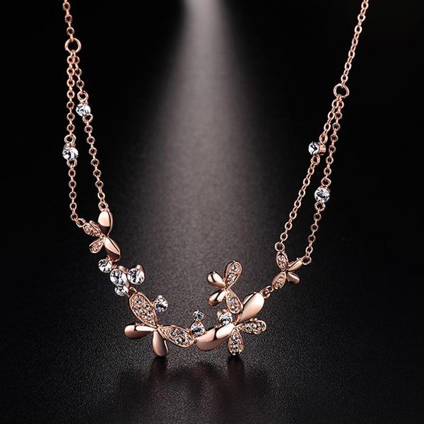 

chains cenuine austrian rhinestones butterfly pendant 18k rose gold chain necklace for women, girls fashion jewelry, Silver