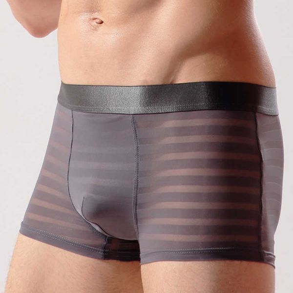

underpants men boxers transparent mid-waist shorts breathable ice silk underwear plus size l-3xl charming, Black;white