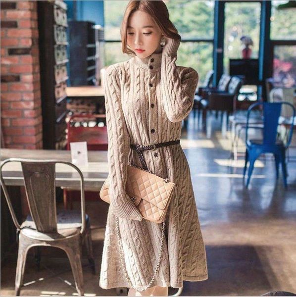 

2021korean new coat twist long cardigan knitting winter thickened sweater women's dress, White;black