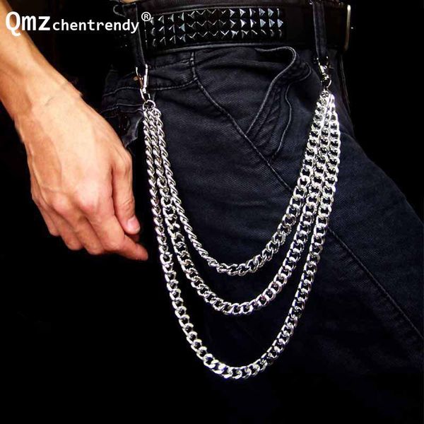 

hip hop trendy men belt waist key chain multilayer male pants chain jeans punk metal pants metal clothing accessories jewelry, Silver