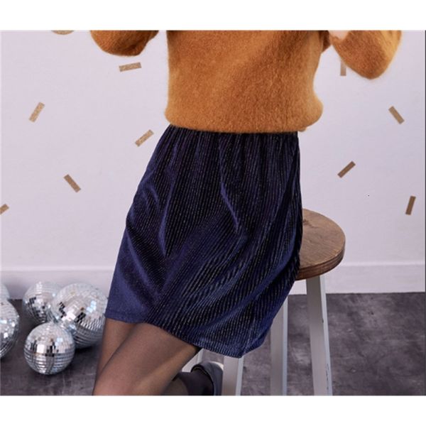 

2021 autumn and winter new casual fashion dark blue veet striped mini half-waist skirt women sc0c, Black