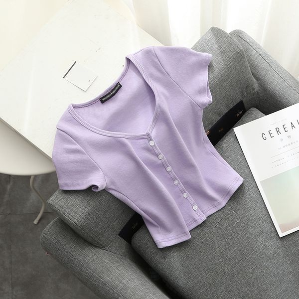 

slim girls soft knitted bomb short blouses summer fashion ladies elegant button knitwear female shirts women chic 210315, White