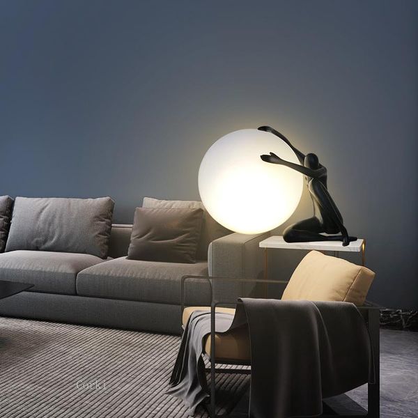 

nordic desk lights round ball net red humanoid sculpture moon table lamp creative model room living room bedroom bedside lamp