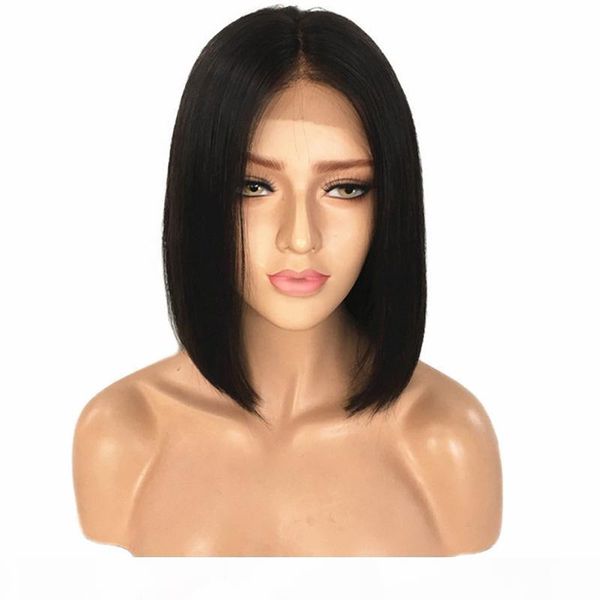 

short lace front wigs human hair middle part bob cut wigs shoulder length pre-plucked natural hairline full lace wigs, Black;brown