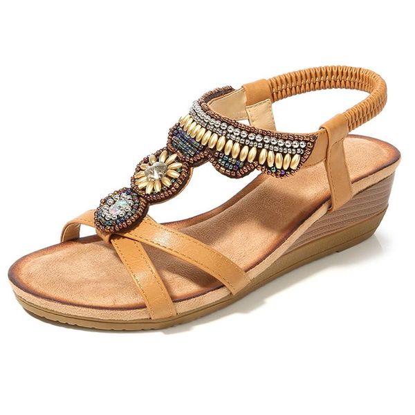

sandals large size rhinestone comfort shoes for women wedge med suit female beige open toe summer heels big platform mediu, Black