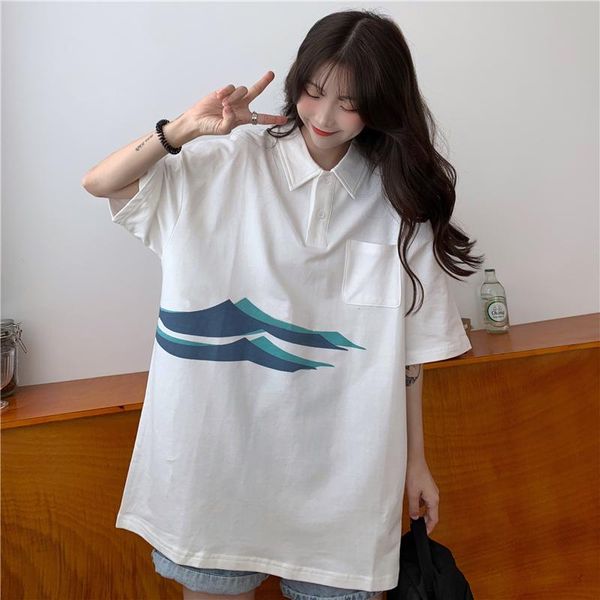 

women's polos 2021 summer tshirts lapel shirts japanese short-sleeved t-shirts loose korean students all-match half-sleeved, White