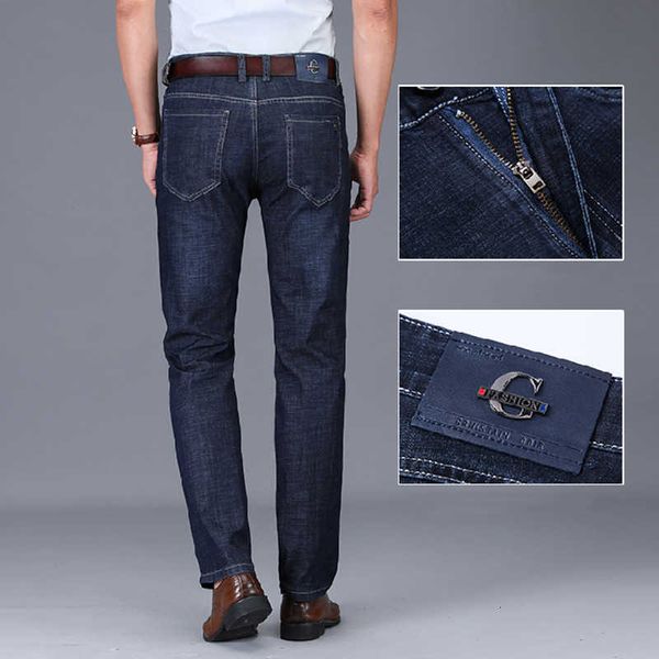 

men's jeans four seasons casual slim fit trousers elastic fashion classic denim regular men tufh rpka, Blue