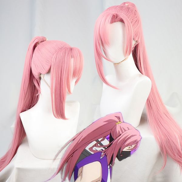 Anime Sk8 Kirschblüten-Cosplay-Perücke mit langem, geradem rosa Pferdeschwanz, hitzebeständiges Haar, für Damen, für Halloween-Party