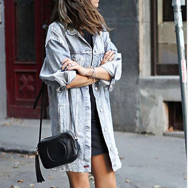 

women's jackets 2021 vintage denim women hole style jean jacket loose fashion spring autumn jeans coats, Black;brown