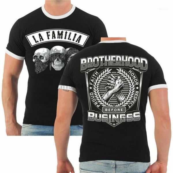 

men's t-shirts t-shirt la familia brotherhood before business support biker criminal oldschool1, White;black