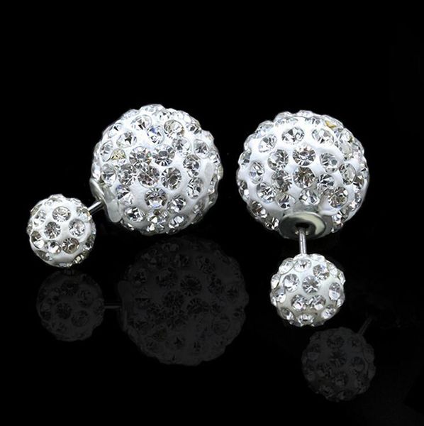 

version new simple fashion opal soft pottery inlaid size diamond ball earrings, Golden